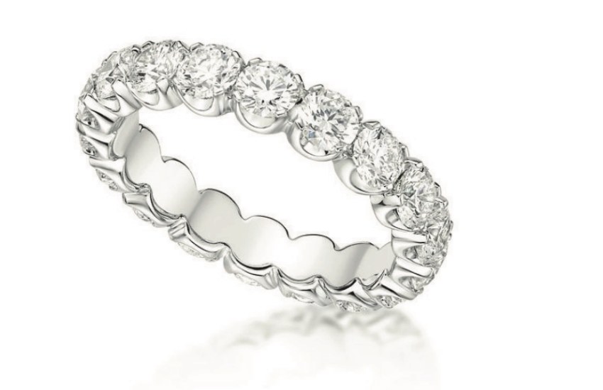 Five-carat-total-weight round lab-grown diamond eternity band in white gold