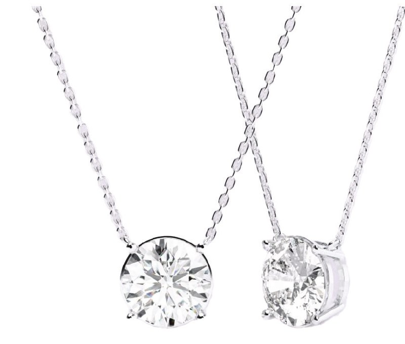 Round lab-grown diamond solitaire pendant on a white-gold chain