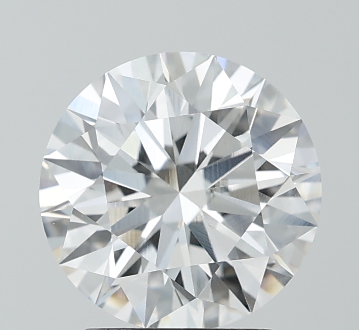 2.59ct round F/VVS2 lab-grown diamond, 8.81mm, IGI certified.