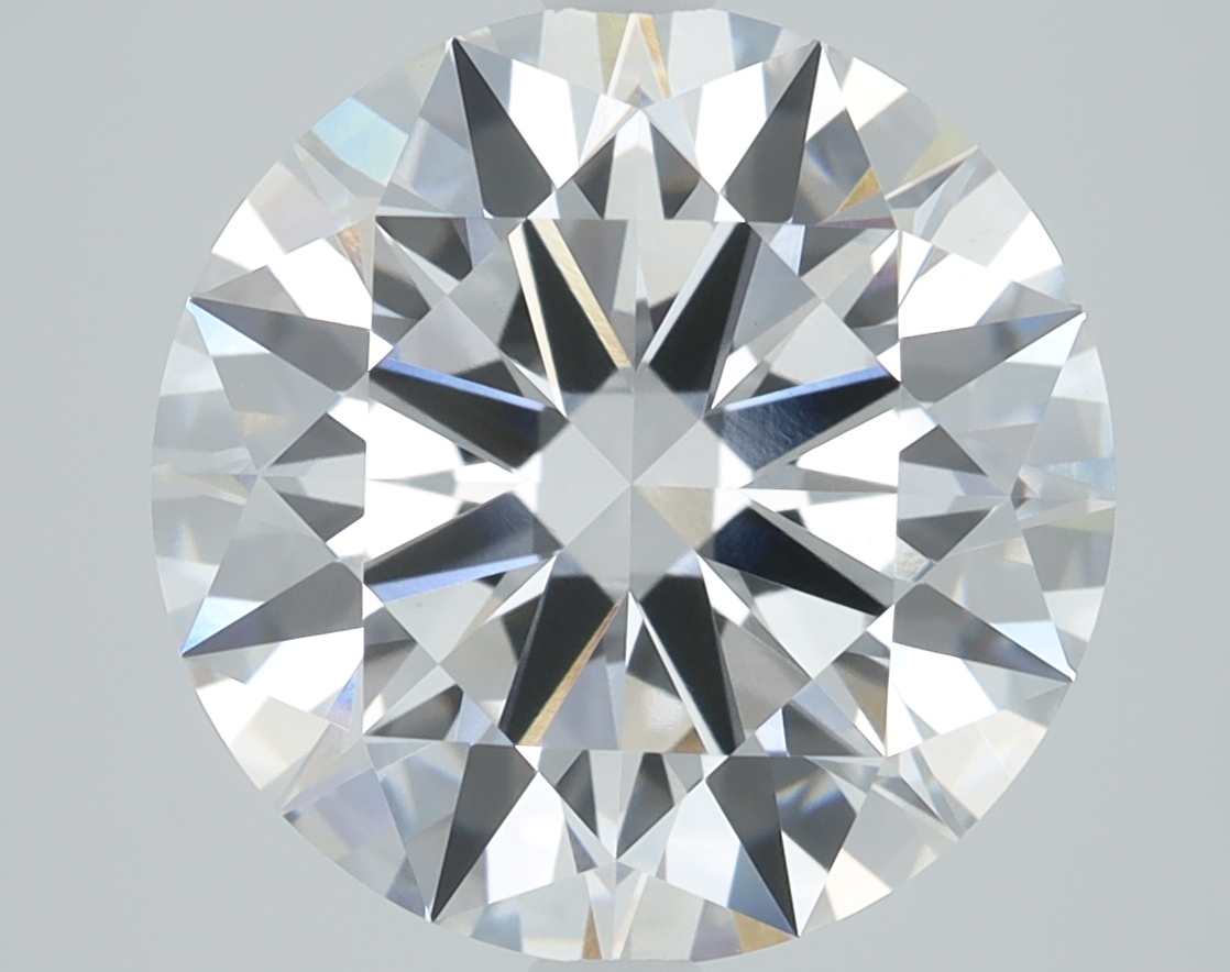 3.44ct round F/VS1 lab-grown diamond, 9.67mm, IGI certified.
