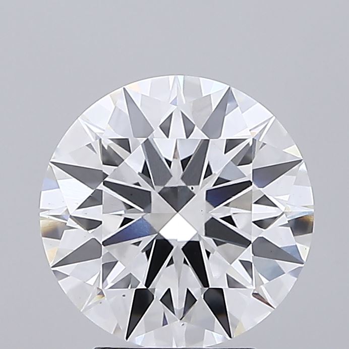 3.44ct round F/VS2 lab-grown diamond, 9.73mm, IGI certified.