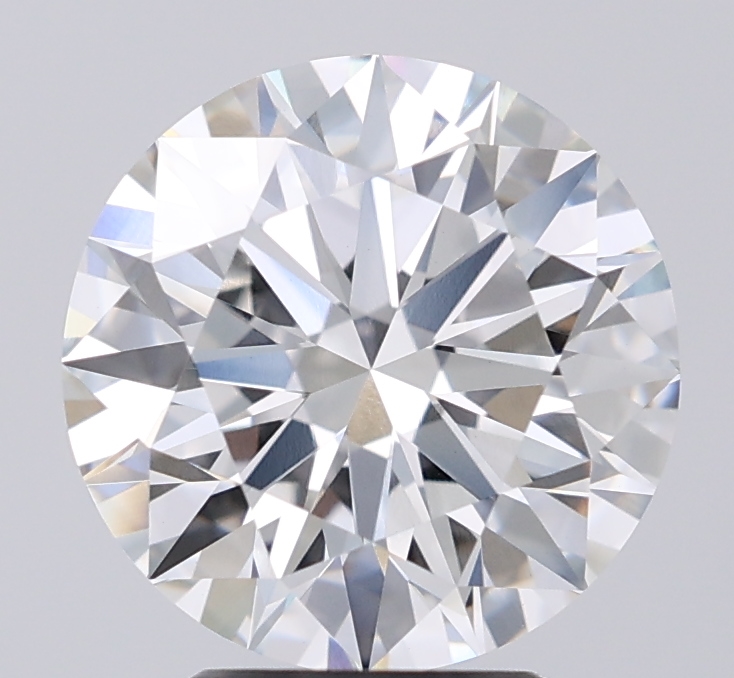 3.65ct round F/VVS2 lab-grown diamond, 9.85mm, IGI certified.