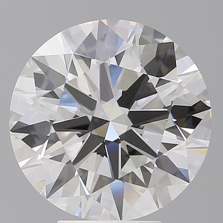 5.56ct round lab-grown diamond, F color, VVS2 clarity, ideal cut grade, measures 11.43 X 11.48 X 6.91 mm