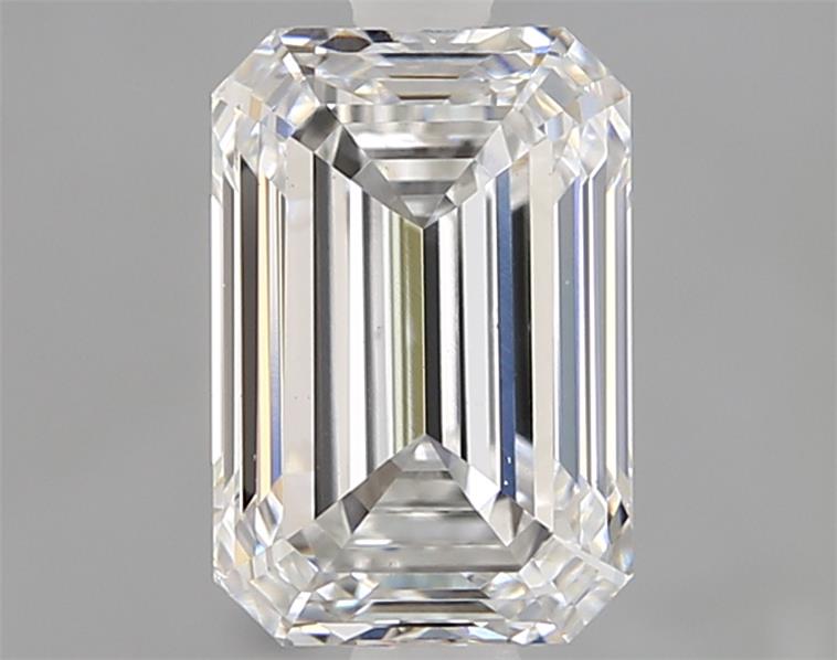 Lab-grown emerald cut diamond, 1.53 carats, E color, VS2 clarity, 7.81x5.29x3.53 mm.