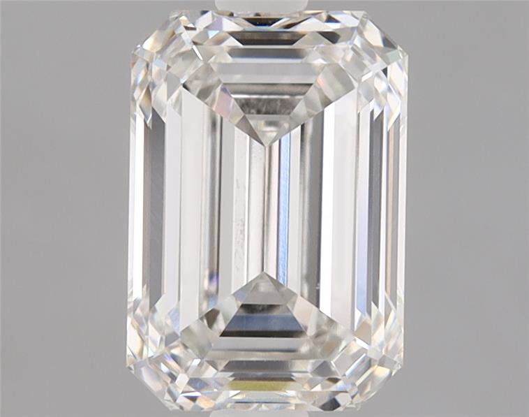 1.8 carat lab-grown emerald diamond with F color and VS1 clarity, measuring 8.24x5.64x3.76 mm.