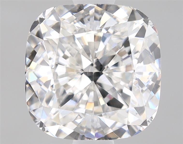 1.57ct cushion cut lab-grown diamond, F color, VVS2 clarity, measurements 6.57x6.52x4.22 mm