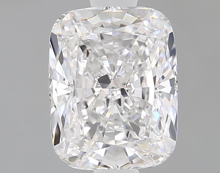 1.59ct loose lab-grown cushion cut diamond with D color and VVS2 clarity, measuring 7.58x5.95x4.08mm.