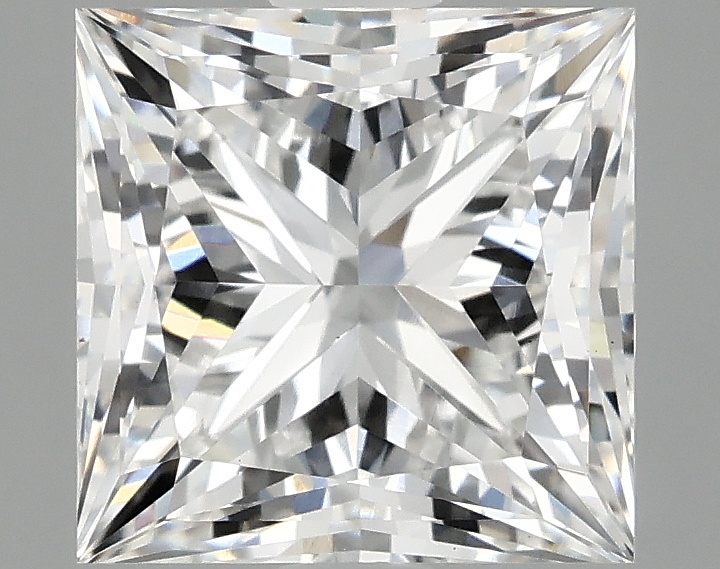 2.37 carat Princess cut lab diamond, E color, VS1 clarity, measurements 7.21 x 7.18 x 5.21 mm.