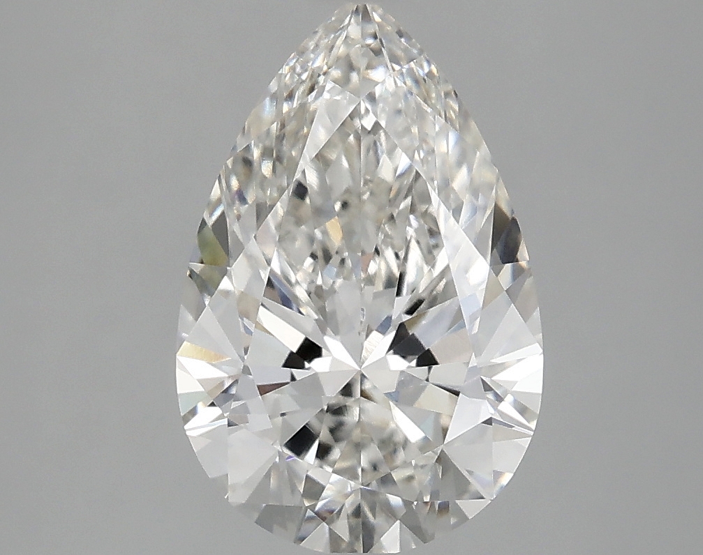2.4ct lab-grown pear diamond with F color and VVS2 clarity, measuring 11.74mm in diameter.
