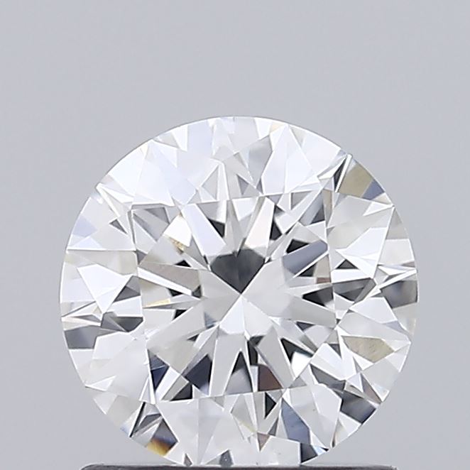 1.08 carat round lab-grown diamond, E color, VVS2 clarity, ideal cut grade, measurements 6.54 X 6.57 X 4.07 mm.