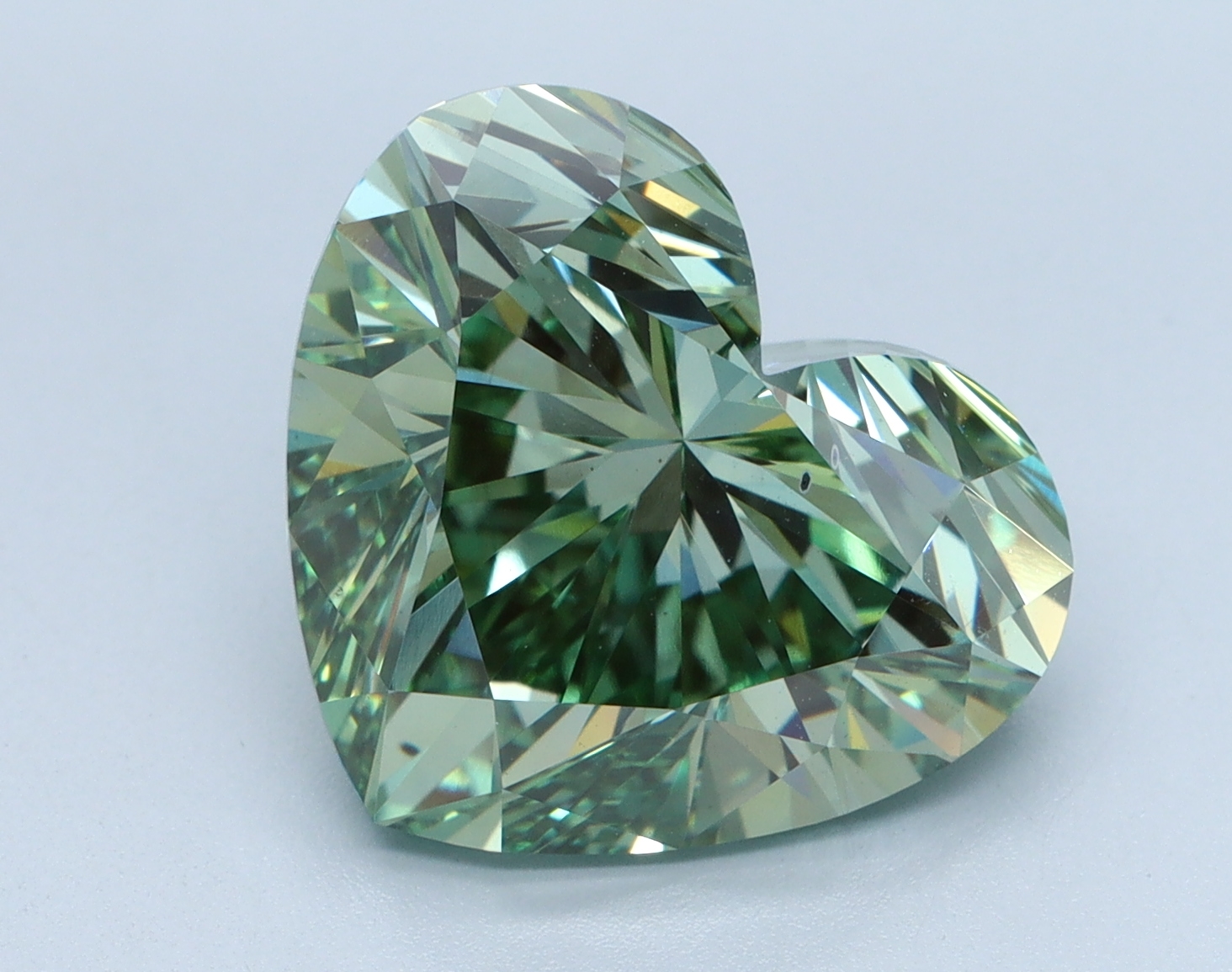 6.02ct lab-grown heart diamond, green color, VS2 clarity, 10.65mm ID