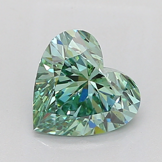 1.51ct heart-shaped lab-grown diamond, green color, VS2 clarity, measurements 7.39 x 7.78 x 4.63 mm