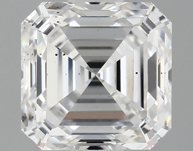 1.51ct lab-grown Asscher diamond with E color, VS2 clarity, and measurements 6.24mm x 6.15mm x 4.24mm.