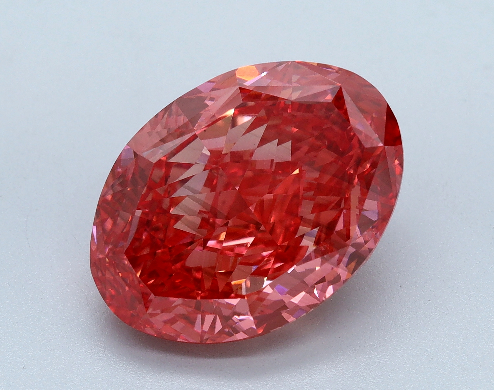 8.03ct oval lab-grown diamond, PINKISH RED color, SI1 clarity, 14.47 x 10.53 x 6.73mm