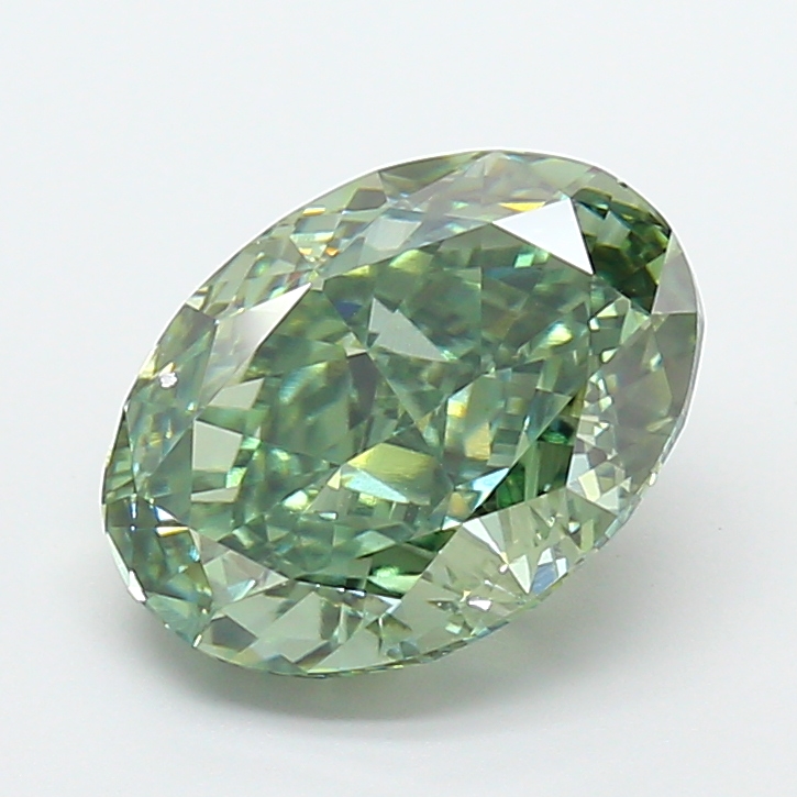 4.07ct oval lab-grown diamond, green color, VVS2 clarity, 11.61mm ID