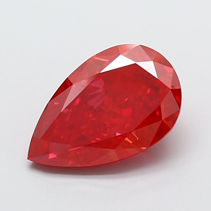 2.6ct red pear cut lab diamond, VS2 clarity, IGI certified, 11.31mm ID.