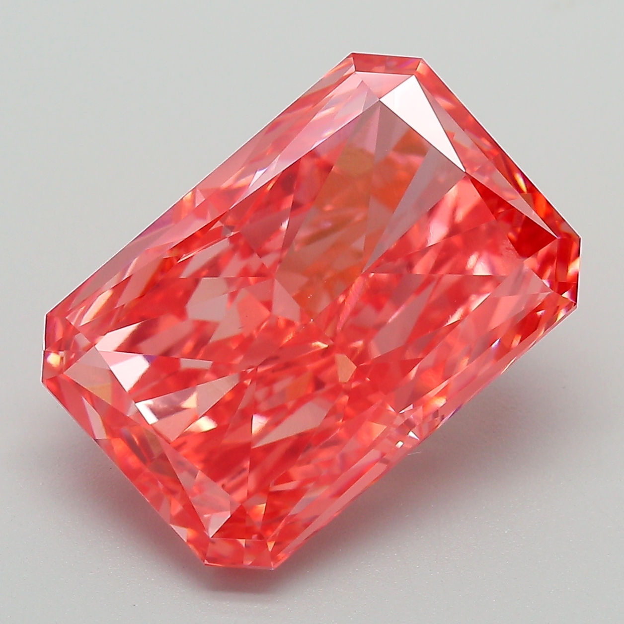 8.36ct lab-grown radiant cut pink diamond, VS1 clarity, measurements: 14.33mm x 9.80mm x 6.28mm