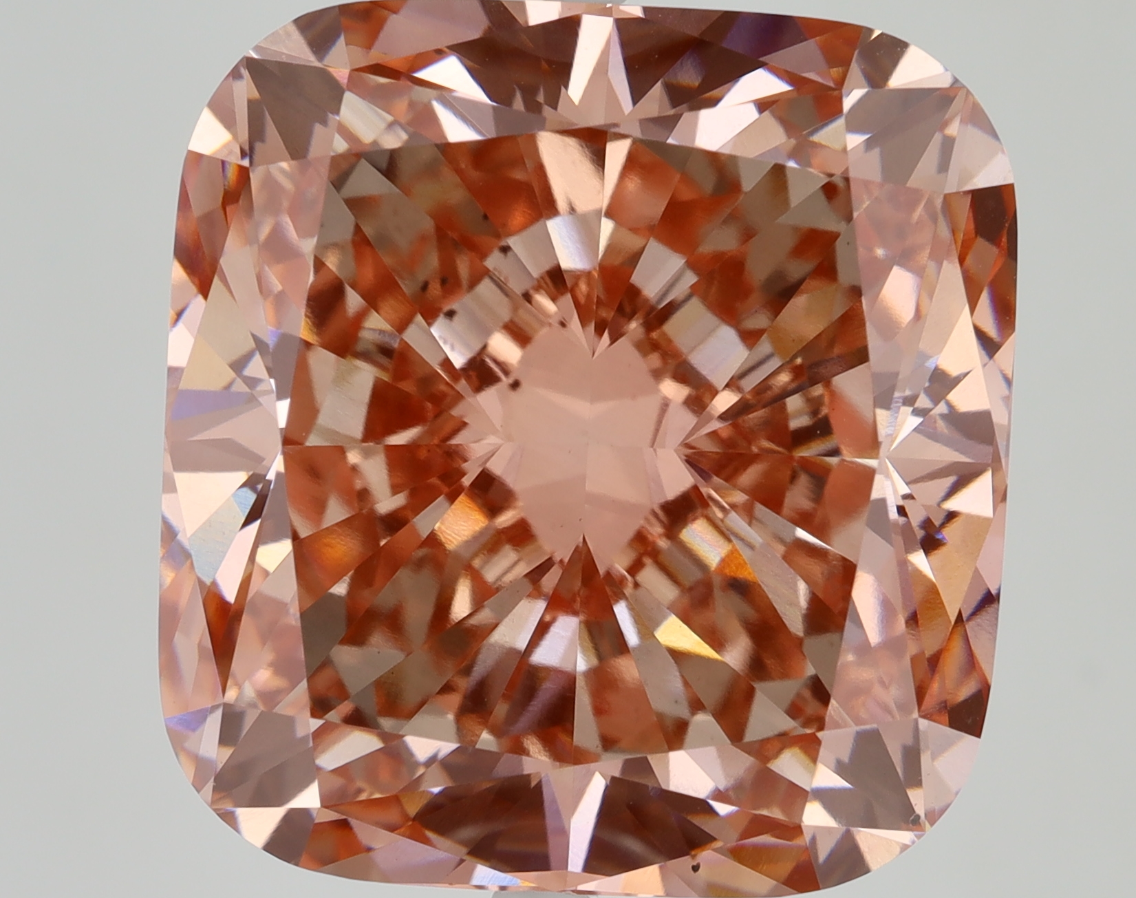 26.57ct cushion cut lab-grown pink diamond with VS1 clarity, measurements: 17.74mm x 16.91mm x 10.30mm