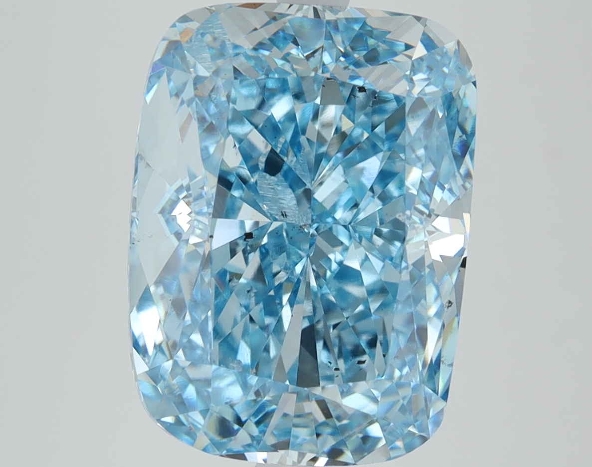 6.93ct lab-grown Cushion Brilliant diamond, BLUE color, SI1 clarity, 12.77 x 9.38 x 6.47mm