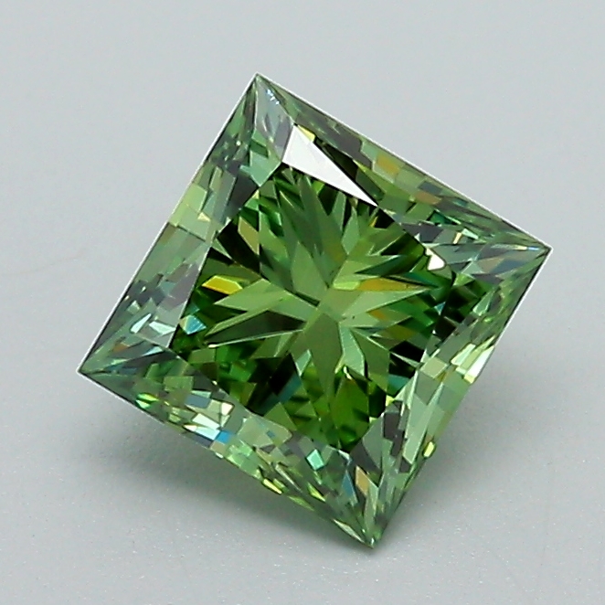 1.06ct Princess cut lab-grown diamond, GREEN color, VS1 clarity, 5.45mm ID