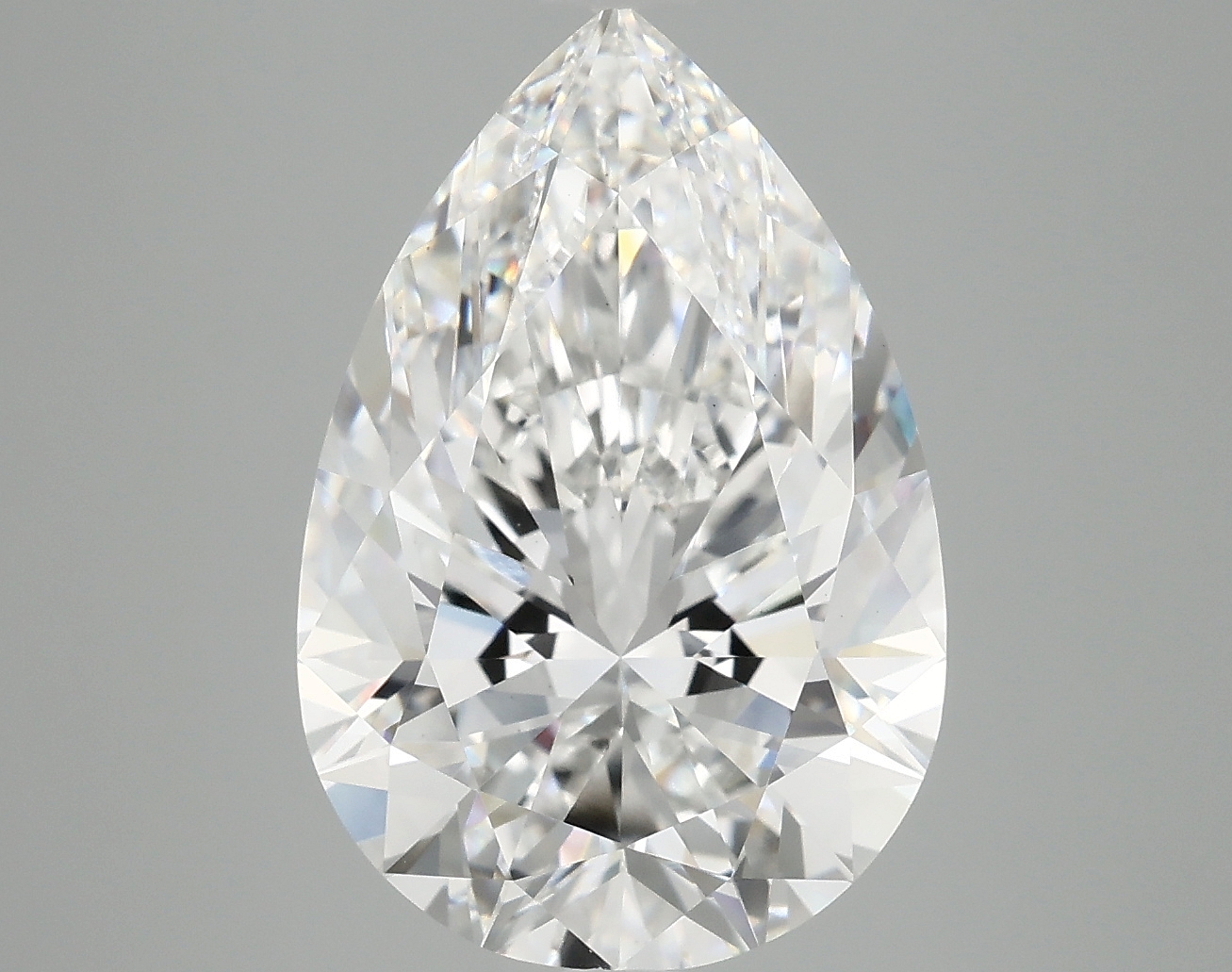 6.2ct pear-shaped lab-grown diamond, E color, VVS2 clarity, IGI certified.