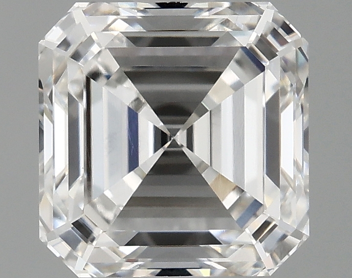 2.08ct Asscher cut lab-grown diamond, F color, VVS1 clarity, IGI certified.